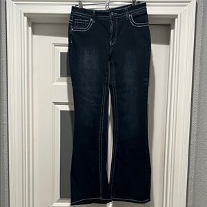 Dark Indigo Wide-Leg Jeans with Contrast Stitching